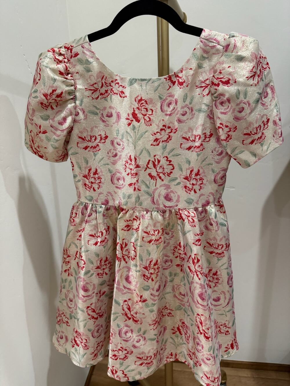 Janie and Jack Holiday Floral Dress Cream Gold Girls 10 Metallic Party Twirl
